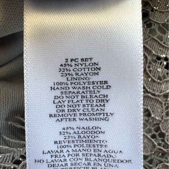 Alex Evenings Dress Size 12 Silver 2 PC Midi Lace Sparkle Sheath Jacket - Picture 11 of 16